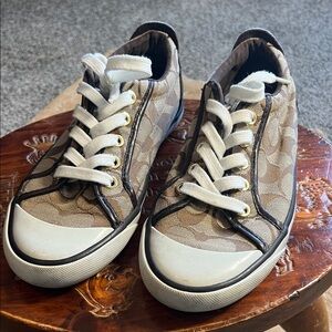 Coach Tan Monogram Low Top Sneakers with White Accents